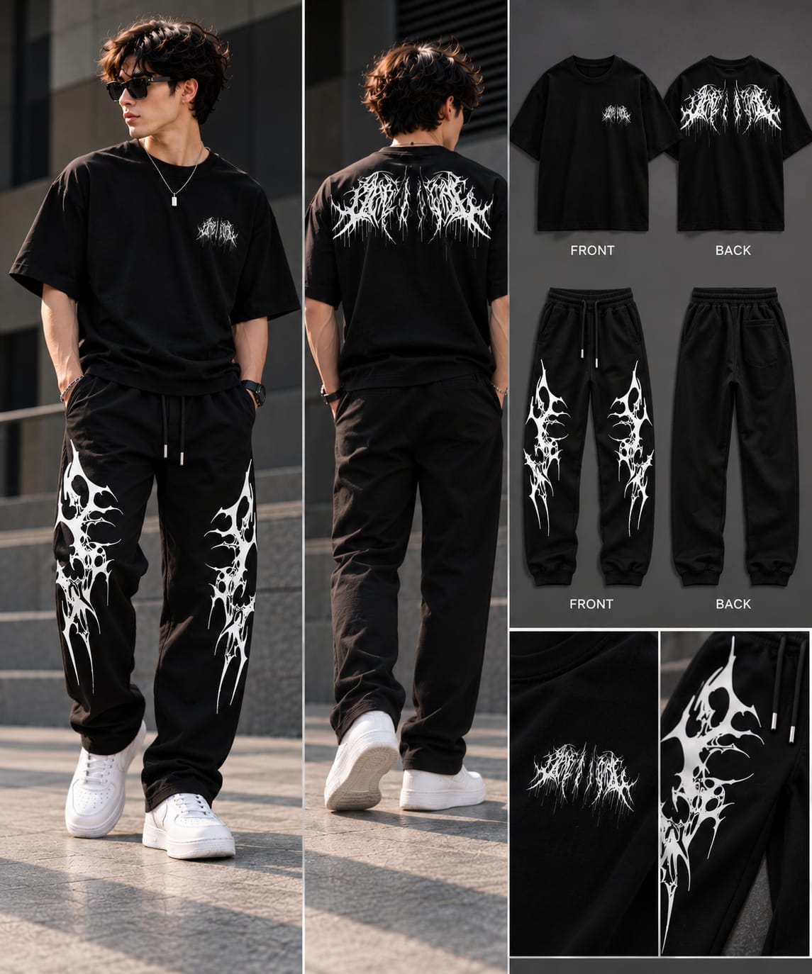 Viral Graphic Oversized T-Shirt & Jogger Set – Unisex Streetwear Tracksuit | Black & White