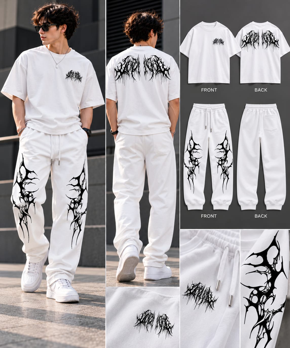 Viral Graphic Oversized T-Shirt & Jogger Set – Unisex Streetwear Tracksuit | Black & White