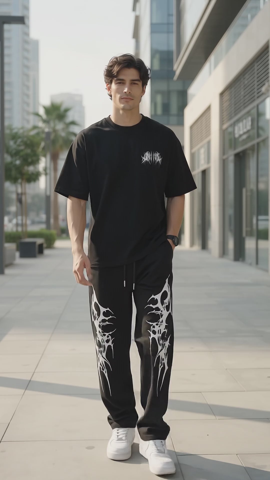 Viral Graphic Oversized T-Shirt & Jogger Set – Unisex Streetwear Tracksuit | Black & White