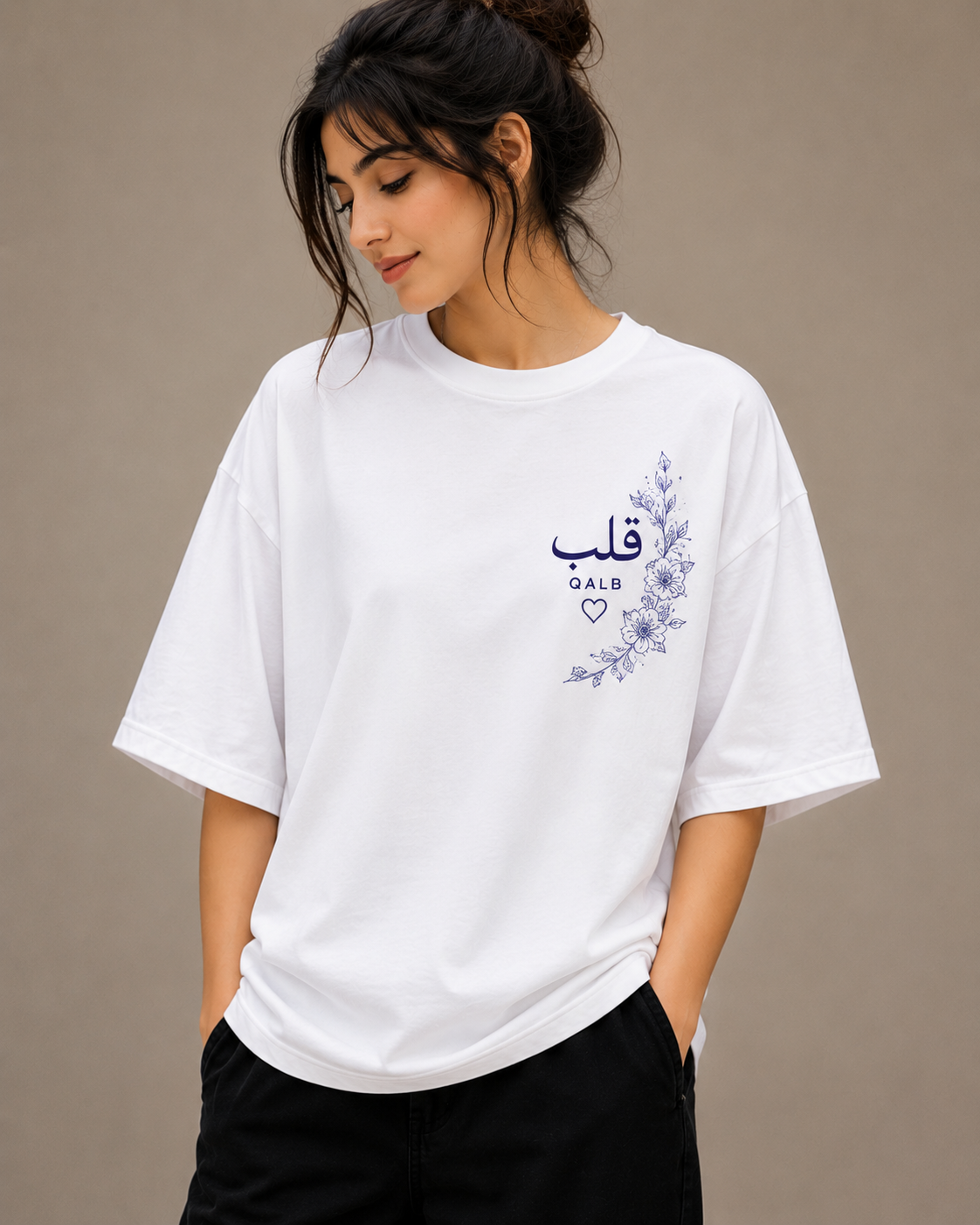QALB Floral Oversized T-Shirt – Listen to Your Heart Edition