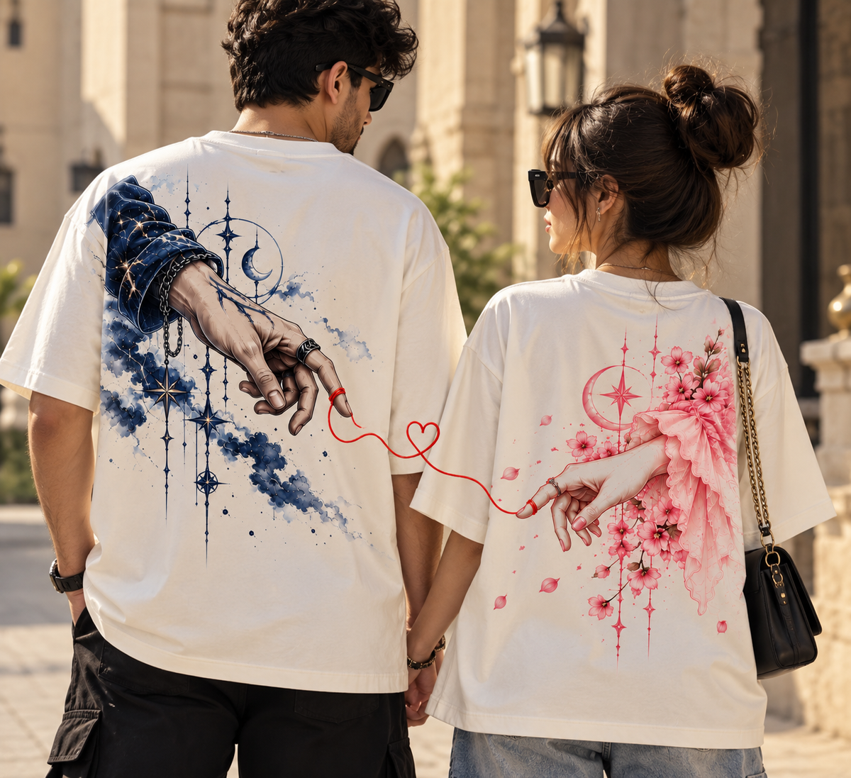 Connected Hearts – Premium Couples Oversized T-Shirt Set