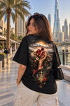 Pomegranate Art Oversized Black T-Shirt for Women – Luxury Aesthetic Streetwear