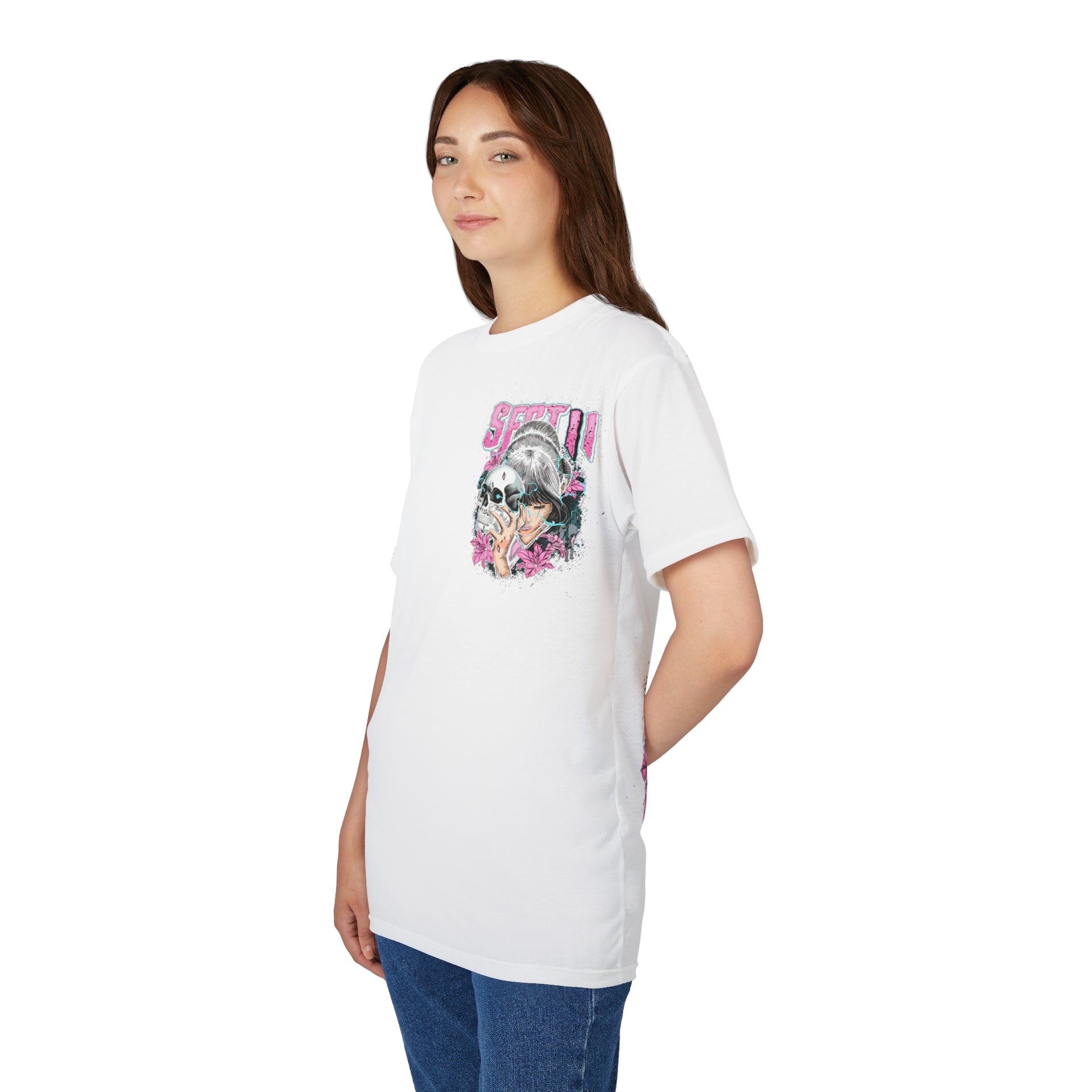 Graphic T-Shirt | Japanese Geisha & Skull Art, Y2K Grunge Aesthetic Pink & Blue Streetwear Top