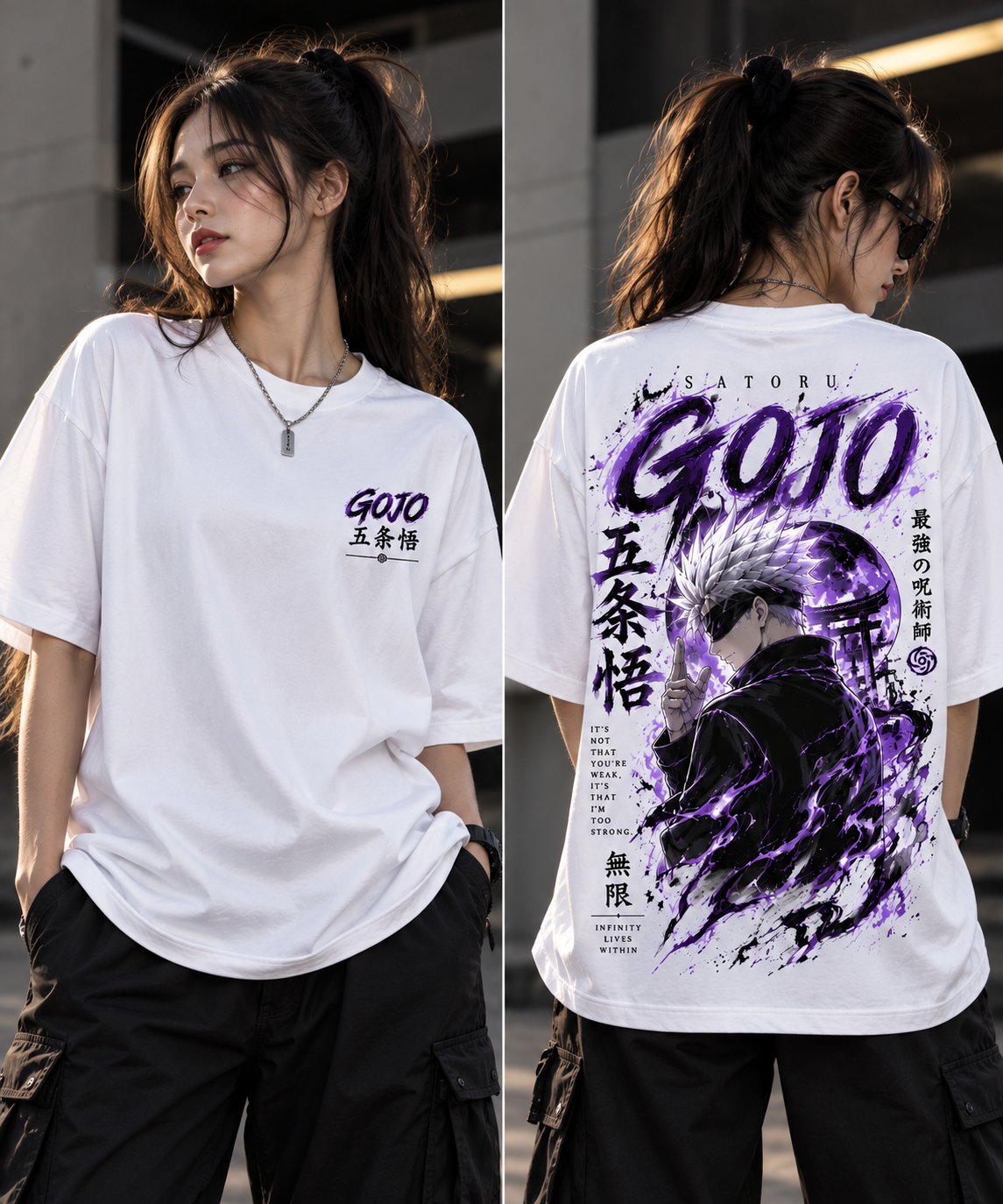 Gojo Satoru Oversized T-Shirt – Purple Infinity Edition