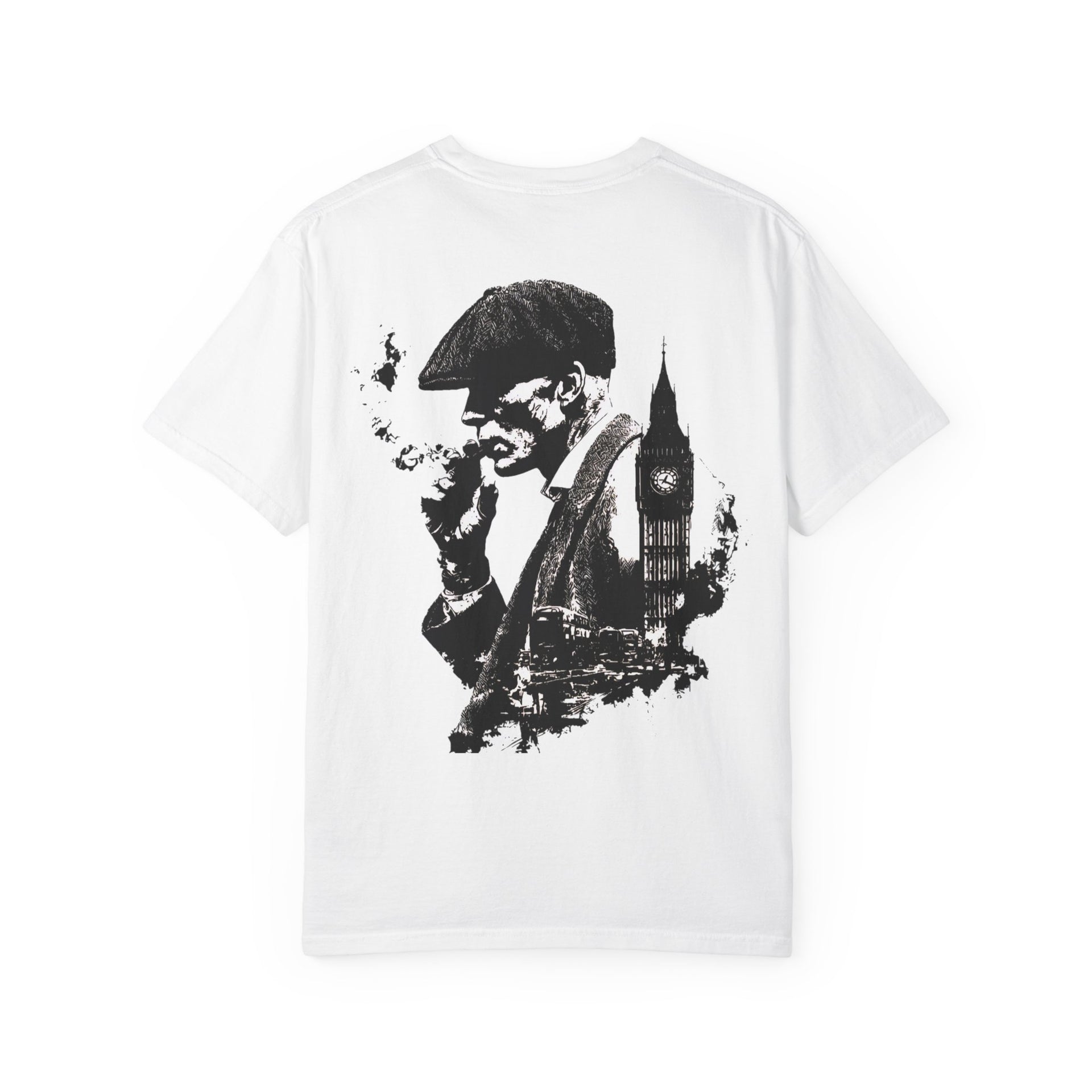 Fabrizo White Graphic T-Shirt | Retro London Streetwear, Flat Cap Smoking Man Back Print Premium Tee