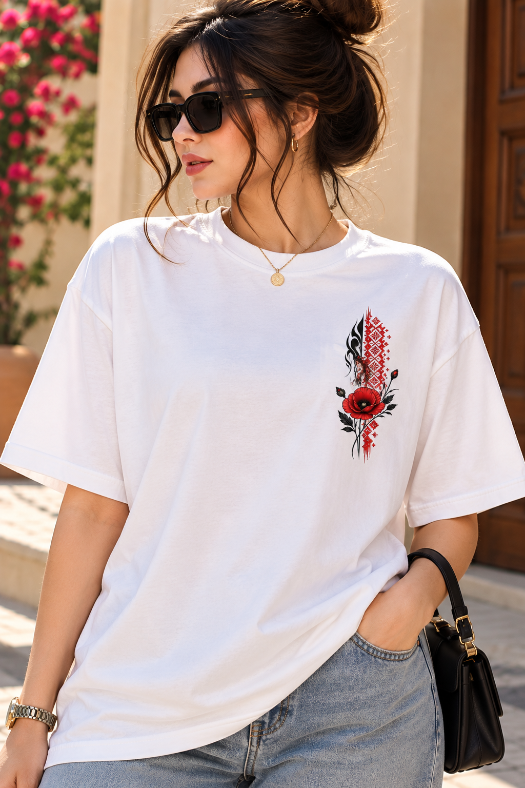 Women's Black Oversized Floral T-Shirt | Red Poppy Graphic Tee – FABRIZO FASHION