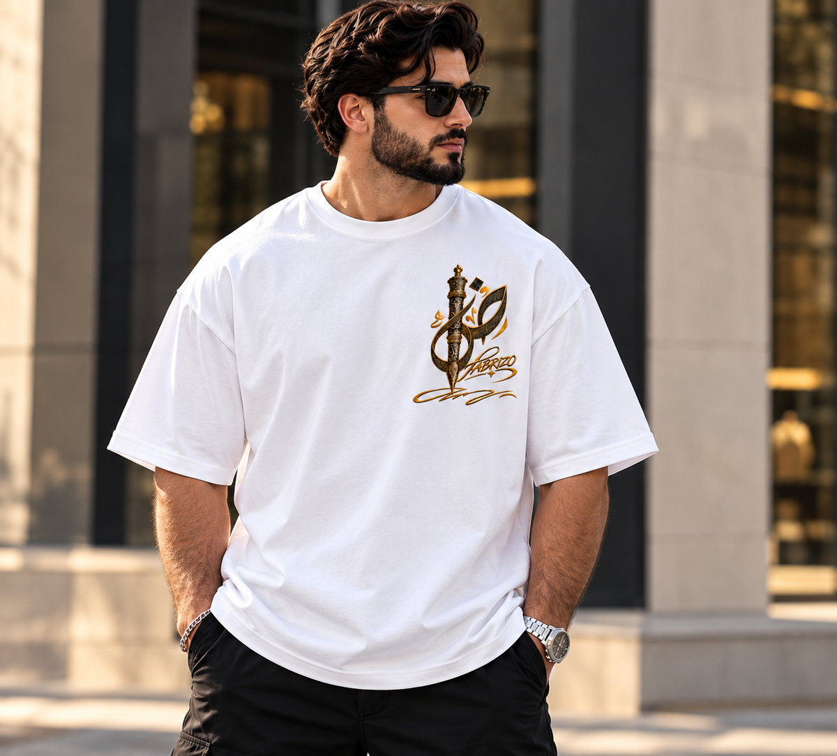 FABRIZO Royal Signature Premium Oversized T-Shirt – Black & Gold Luxury Streetwear