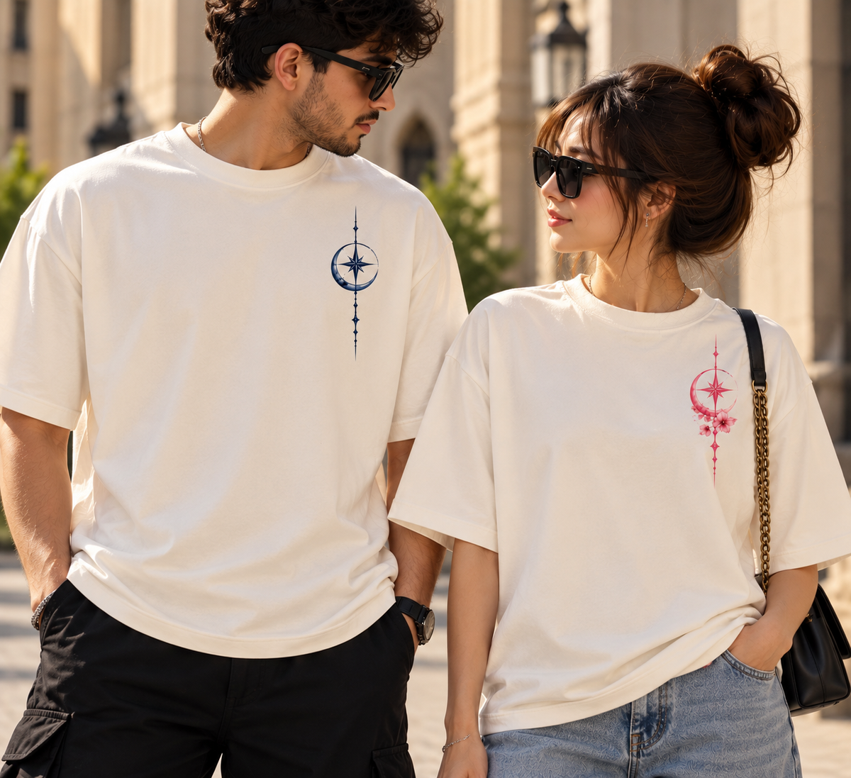 Connected Hearts – Premium Couples Oversized T-Shirt Set