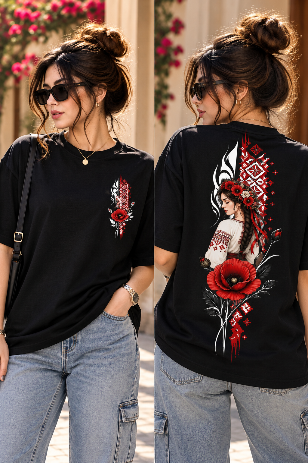 Women's Black Oversized Floral T-Shirt | Red Poppy Graphic Tee – FABRIZO FASHION