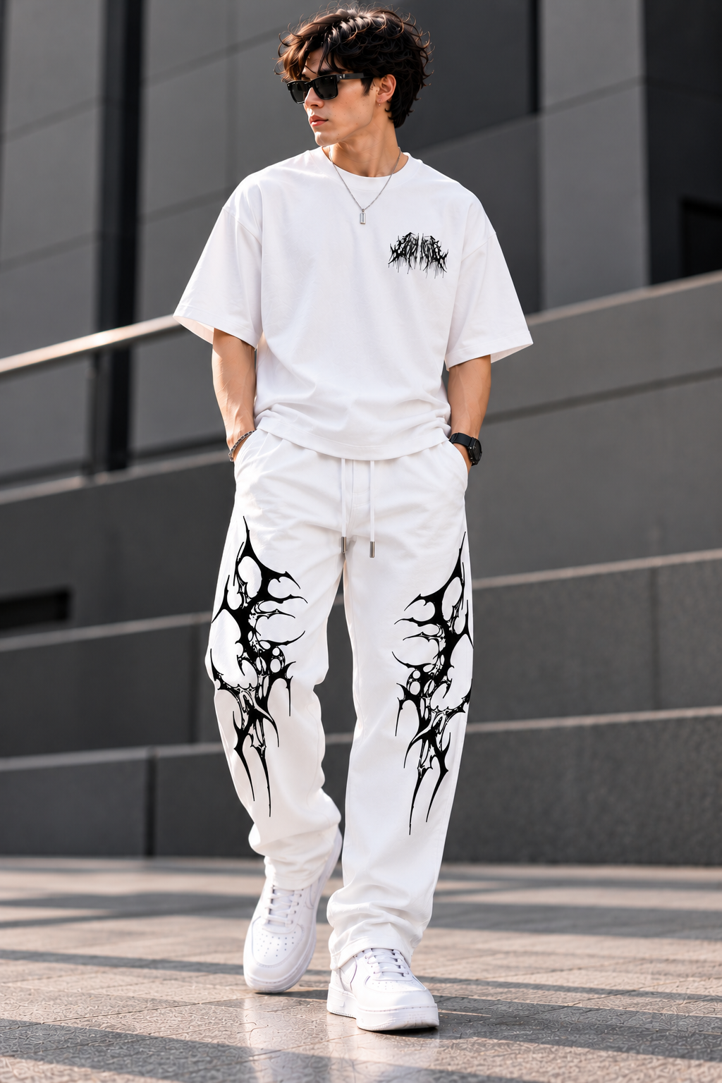 Viral Graphic Oversized T-Shirt & Jogger Set – Unisex Streetwear Tracksuit | Black & White