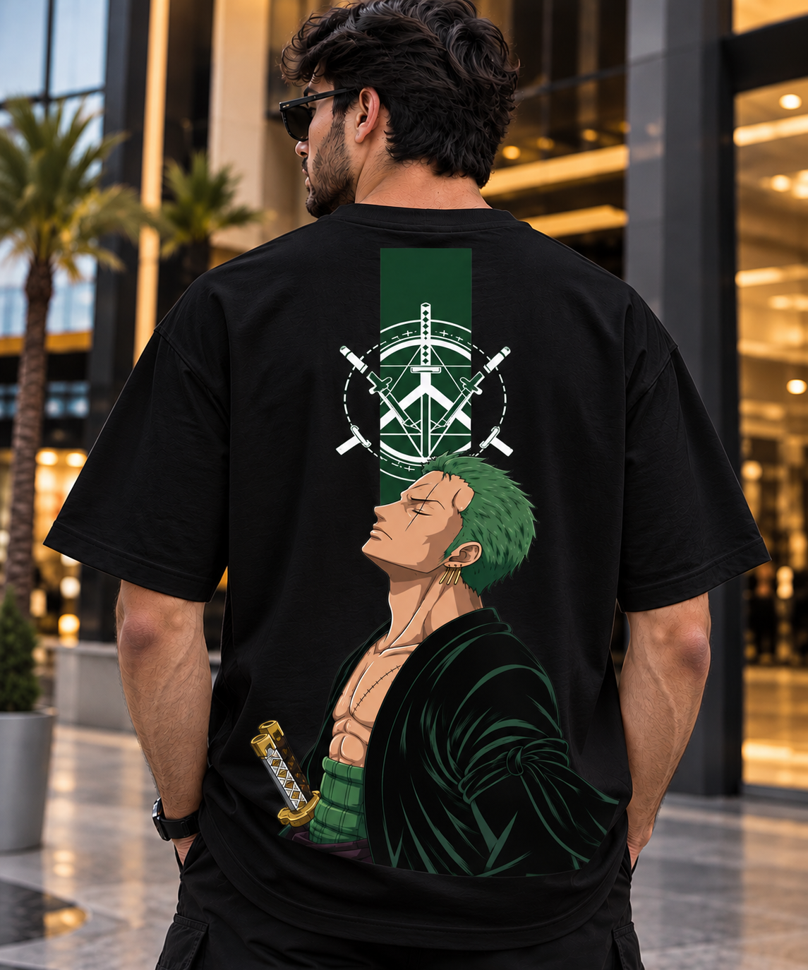 Zoro Anime Oversized T-Shirt – Green Sword Emblem | Premium Streetwear by FABRIZO FASHION