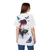 Women's White Graphic T-Shirt Watercolor Butterfly & Portrait Back Print, Premium Cotton Streetwear