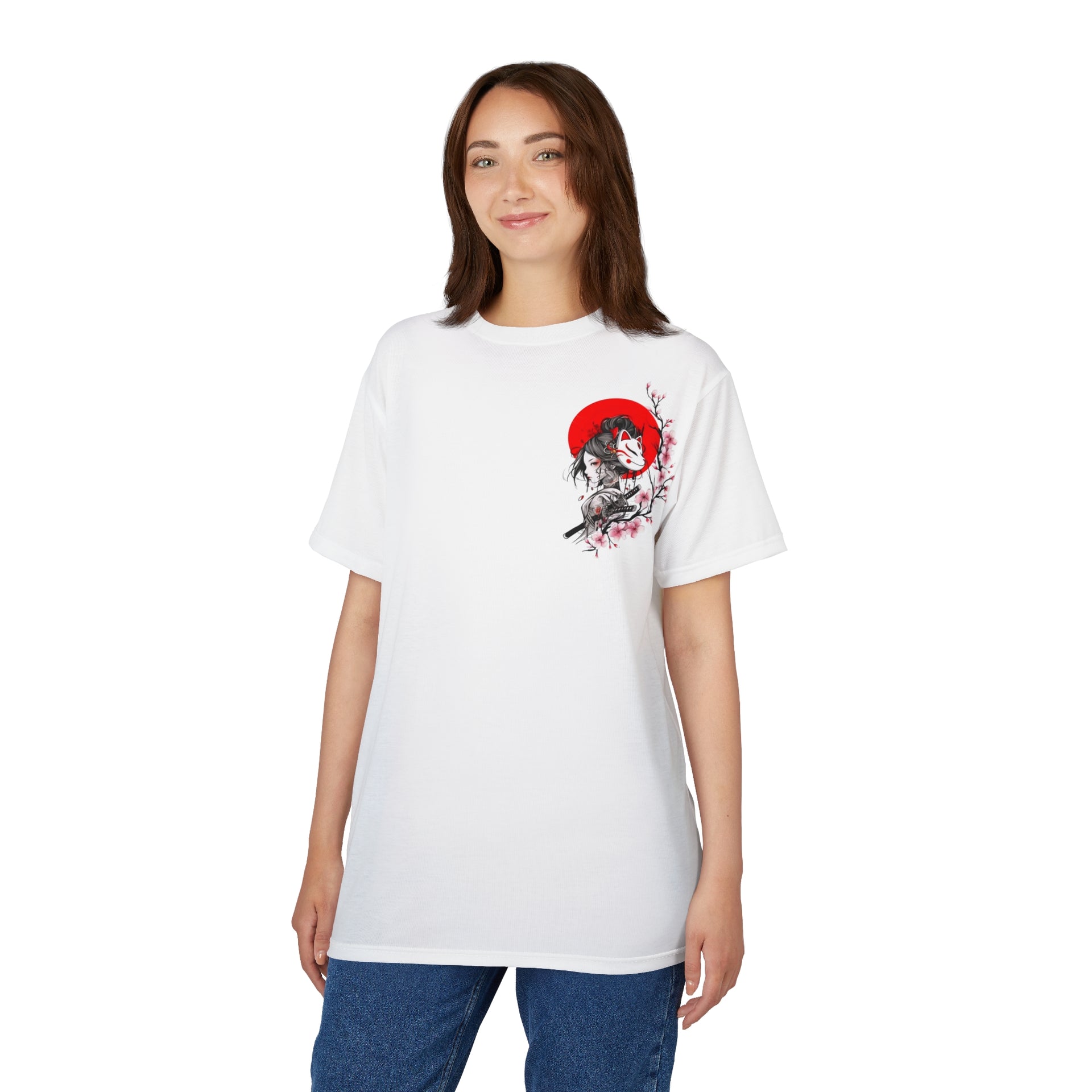 Women's White Graphic T-Shirt Watercolor Butterfly & Portrait Back Print, Premium Cotton Streetwear