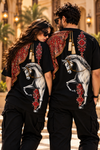 Couple Matching Oversized Horse Graphic T-Shirts – Persian Carpet Design Unisex Streetwear | FABRIZO FASHION