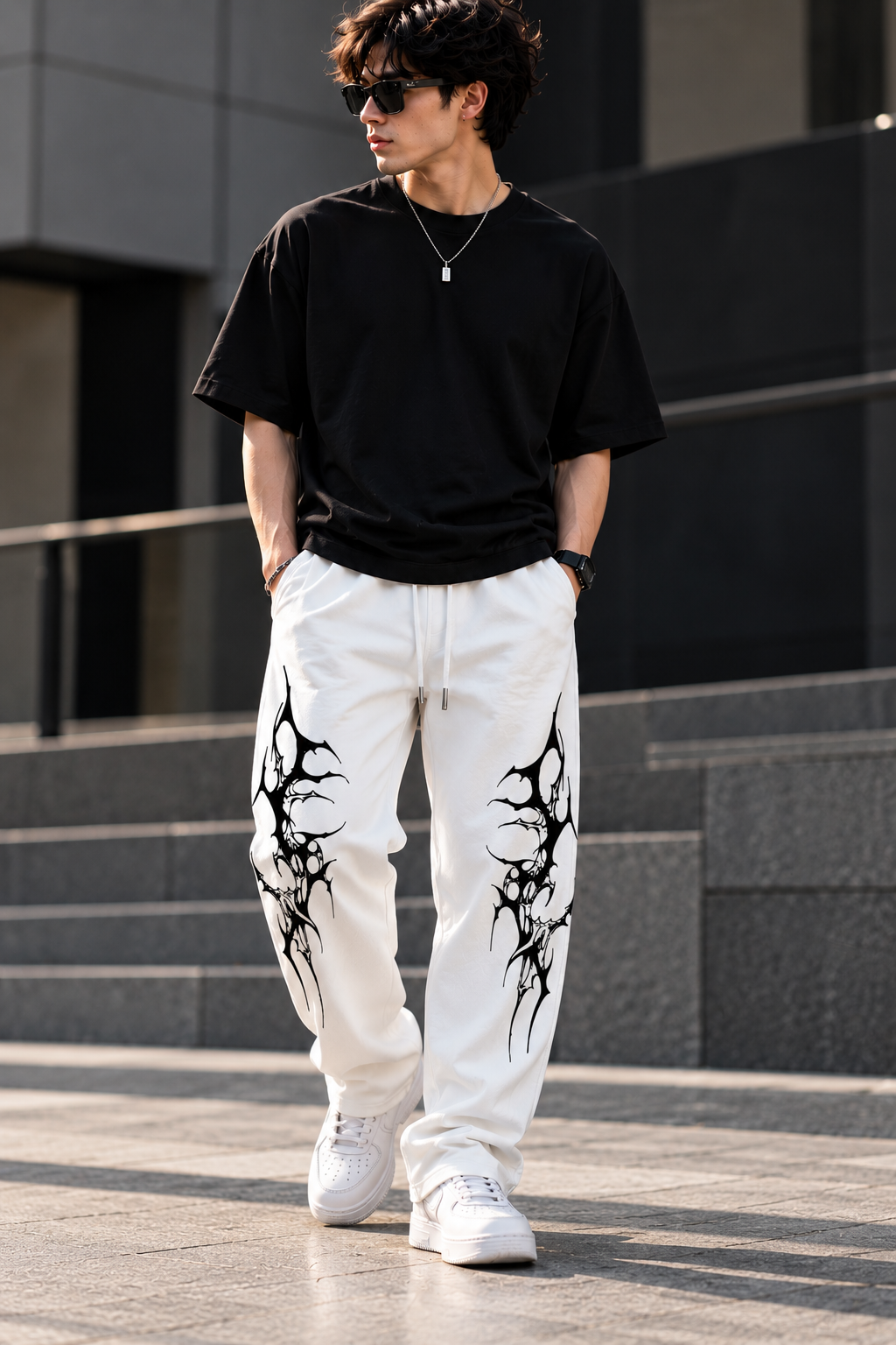 Viral Graphic Oversized T-Shirt & Jogger Set – Unisex Streetwear Tracksuit | Black & White