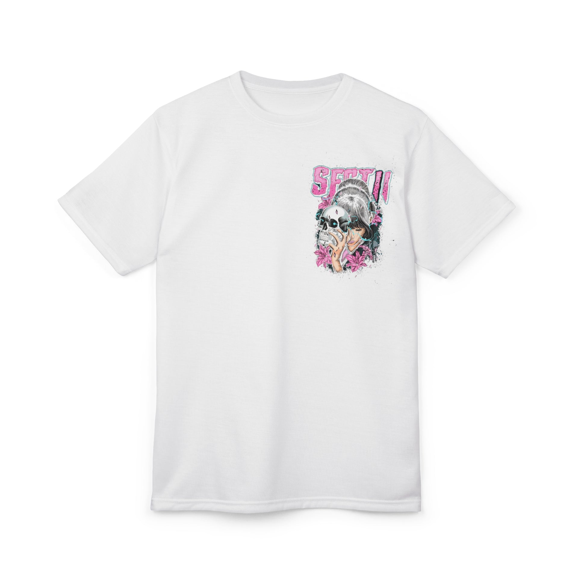 Graphic T-Shirt | Japanese Geisha & Skull Art, Y2K Grunge Aesthetic Pink & Blue Streetwear Top