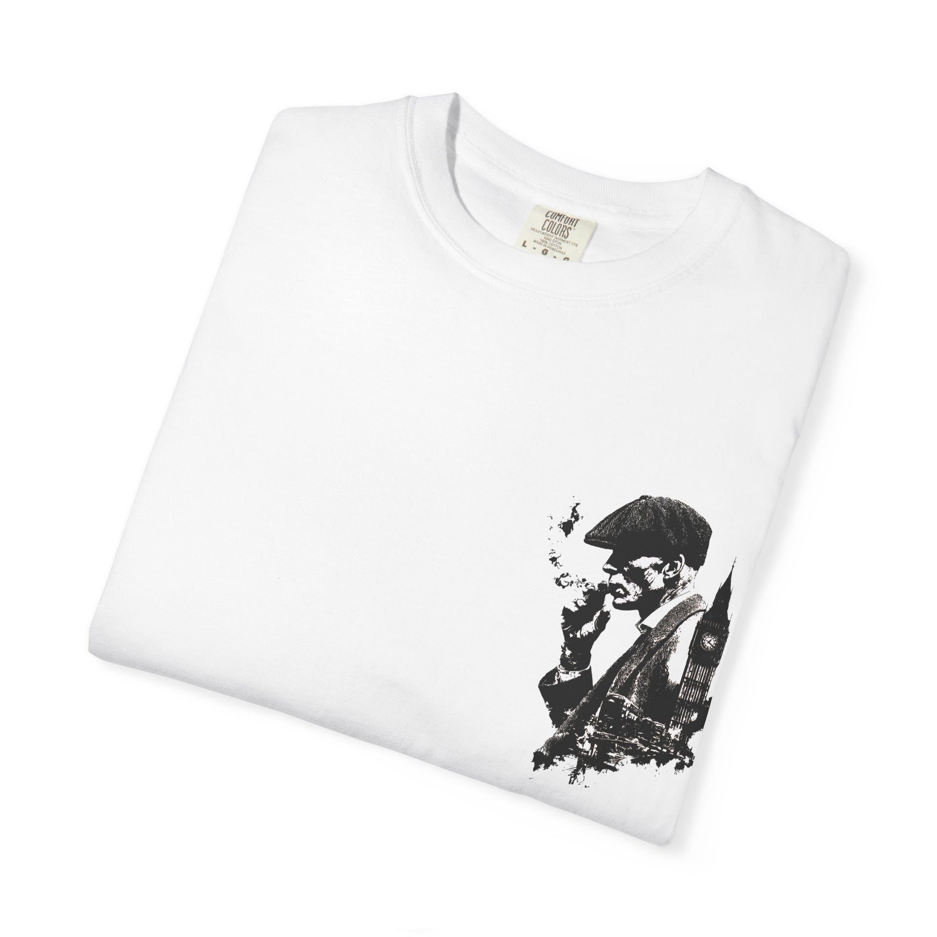 Fabrizo White Graphic T-Shirt | Retro London Streetwear, Flat Cap Smoking Man Back Print Premium Tee