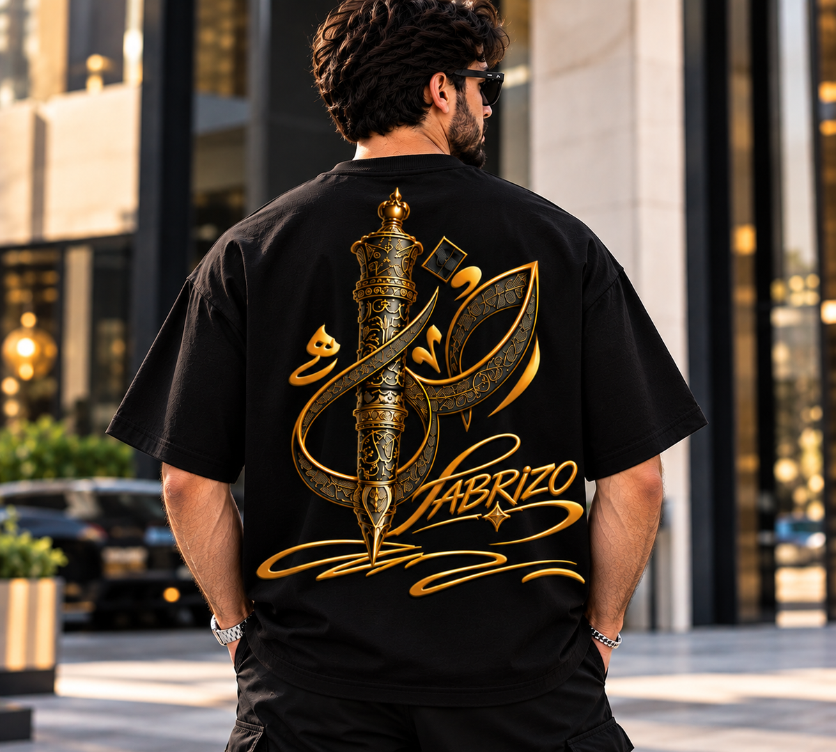 FABRIZO Royal Signature Premium Oversized T-Shirt – Black & Gold Luxury Streetwear