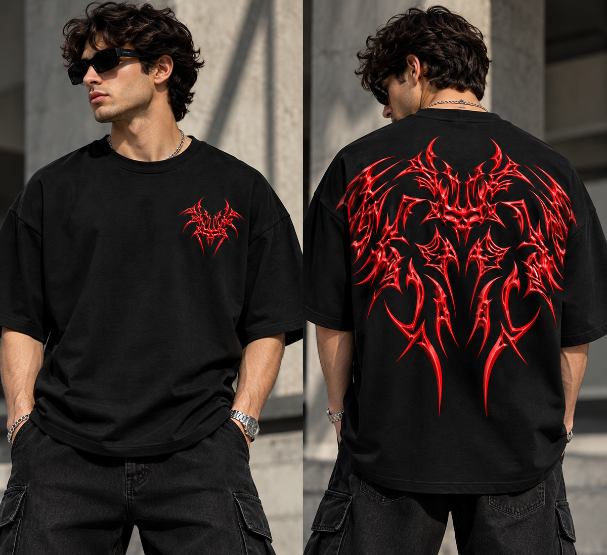 Red Tribal Oversized T-Shirt | Fabrizo Fashion