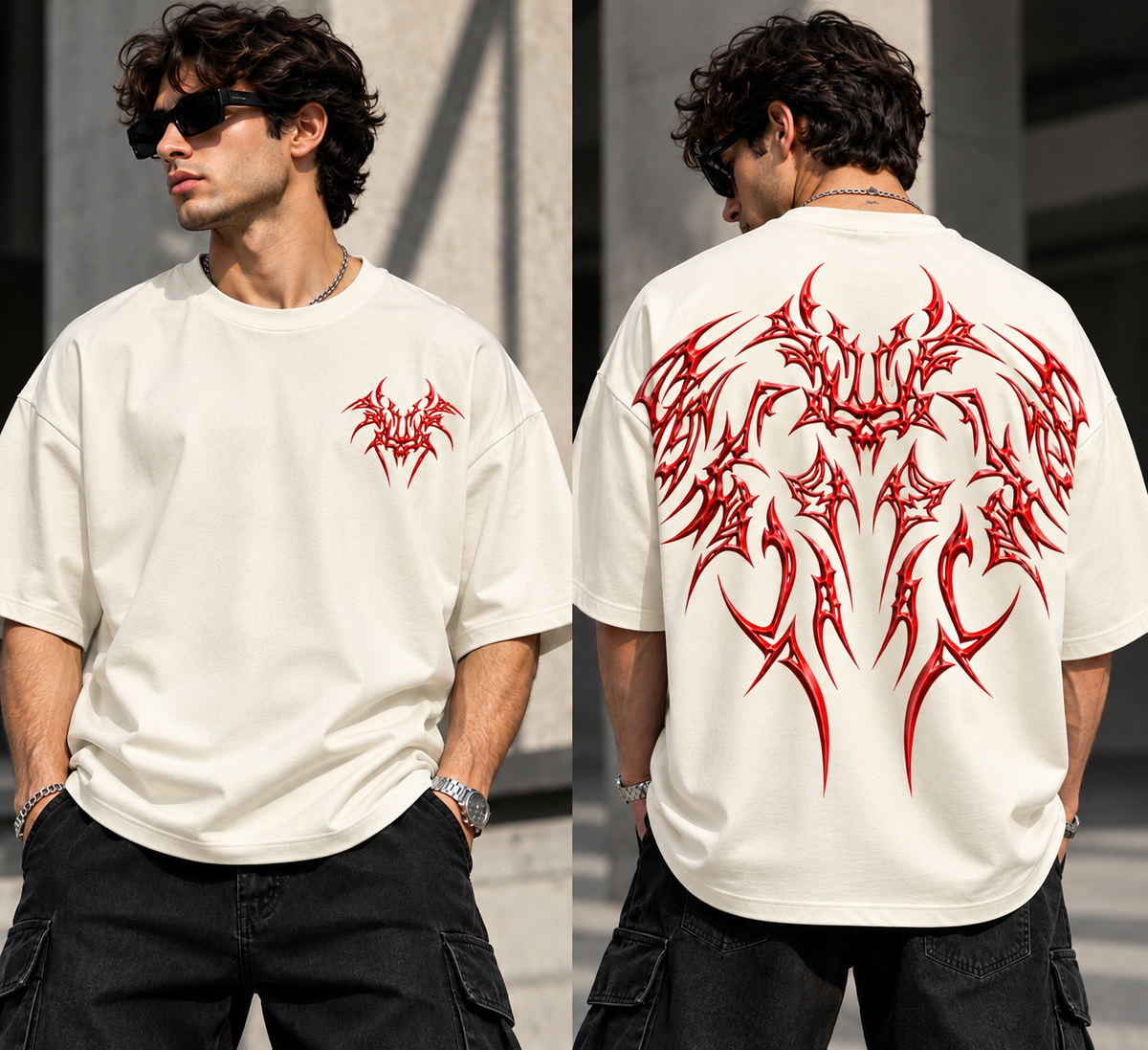Red Tribal Oversized T-Shirt | Fabrizo Fashion