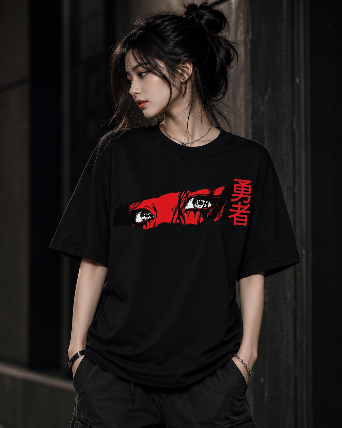 Midnight Sakura Anime Oversized T-Shirt – Women's Streetwear Edition