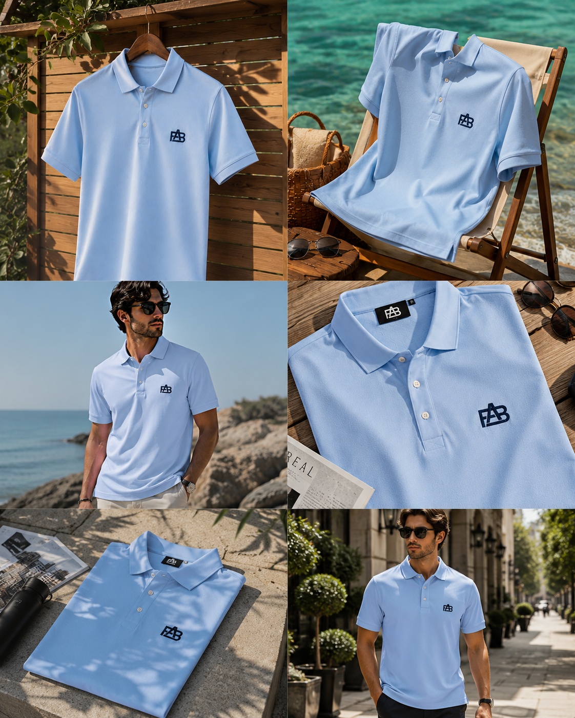 FABRIZO Premium Sky Blue Polo Shirt – Modern Minimalist Luxury Collection