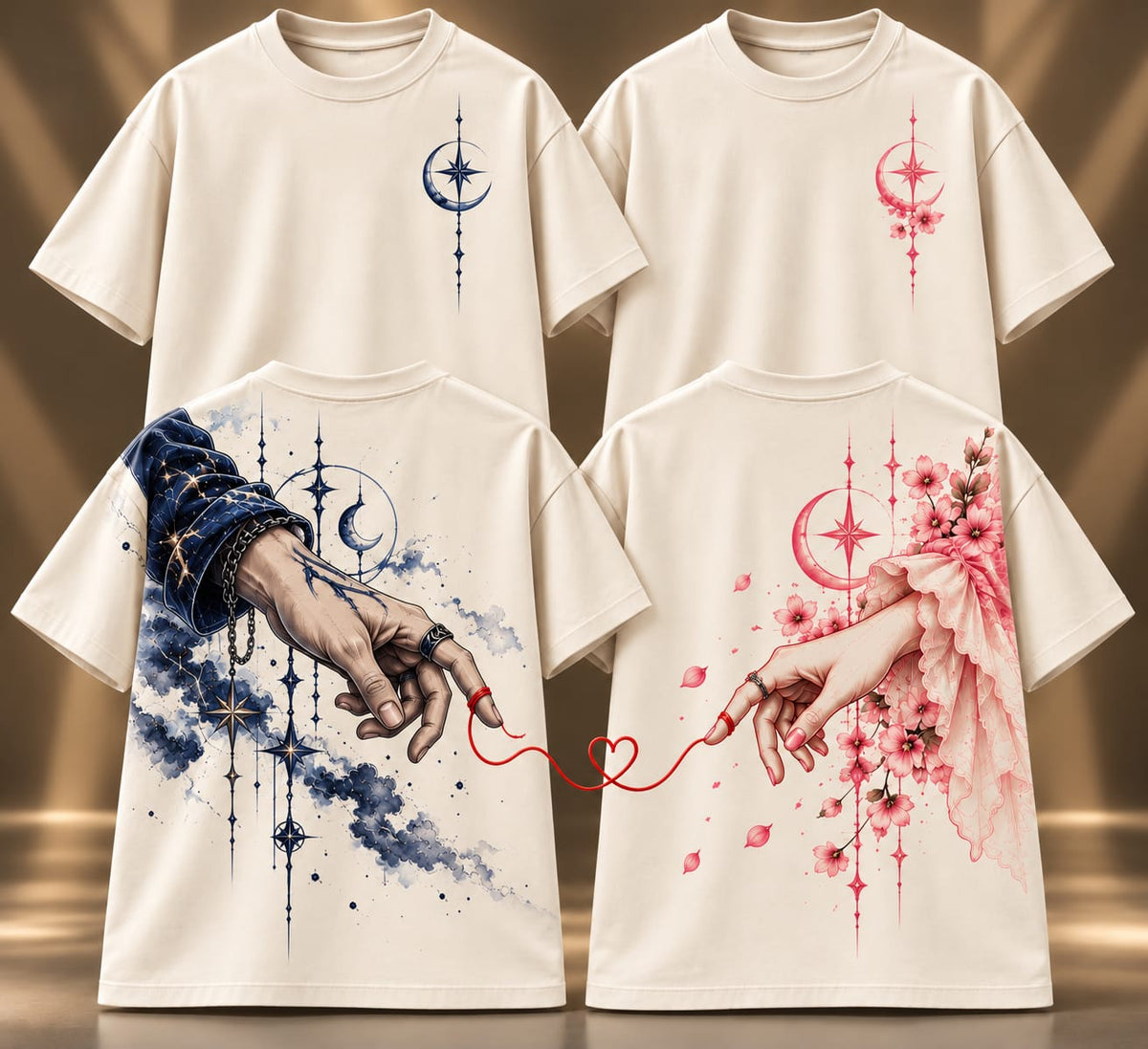 Connected Hearts – Premium Couples Oversized T-Shirt Set