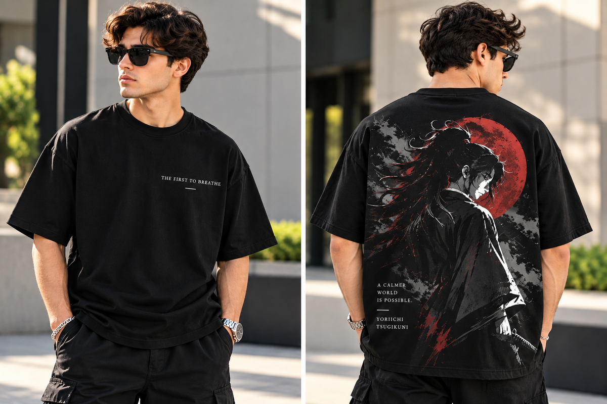 The First to Breathe Oversized T-Shirt – Black Samurai Streetwear Premium Limited Edition