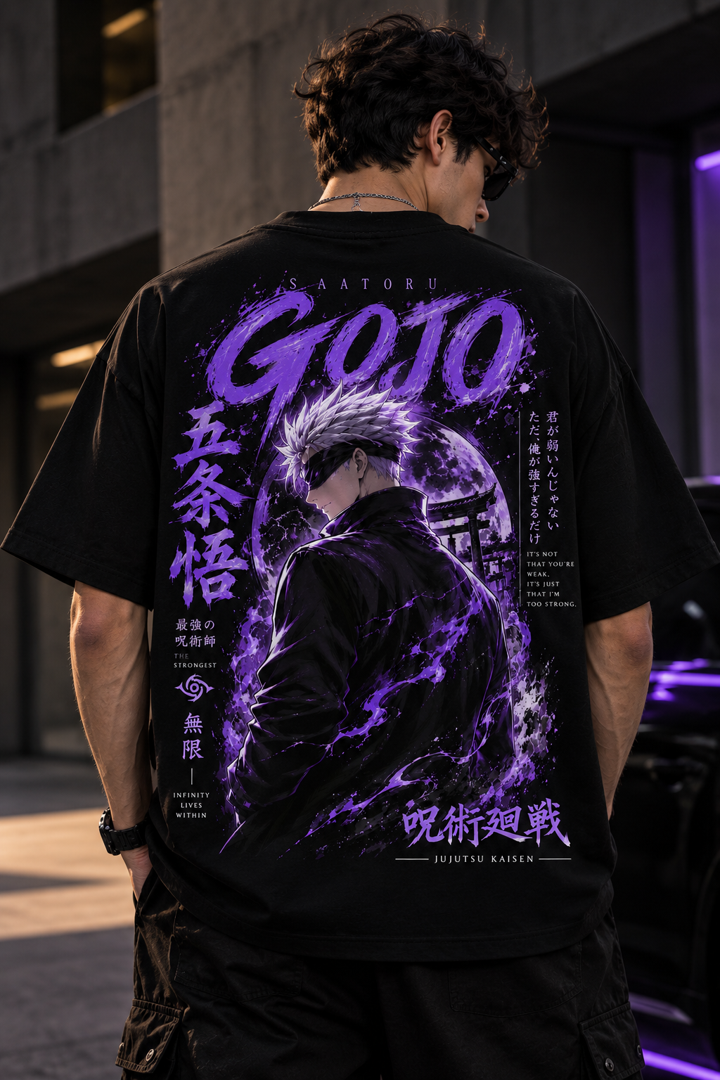 Gojo Satoru Oversized T-Shirt – Purple Infinity Edition