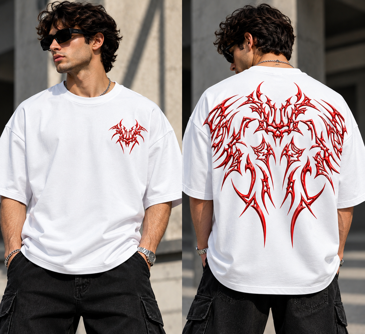 Red Tribal Oversized T-Shirt | Fabrizo Fashion