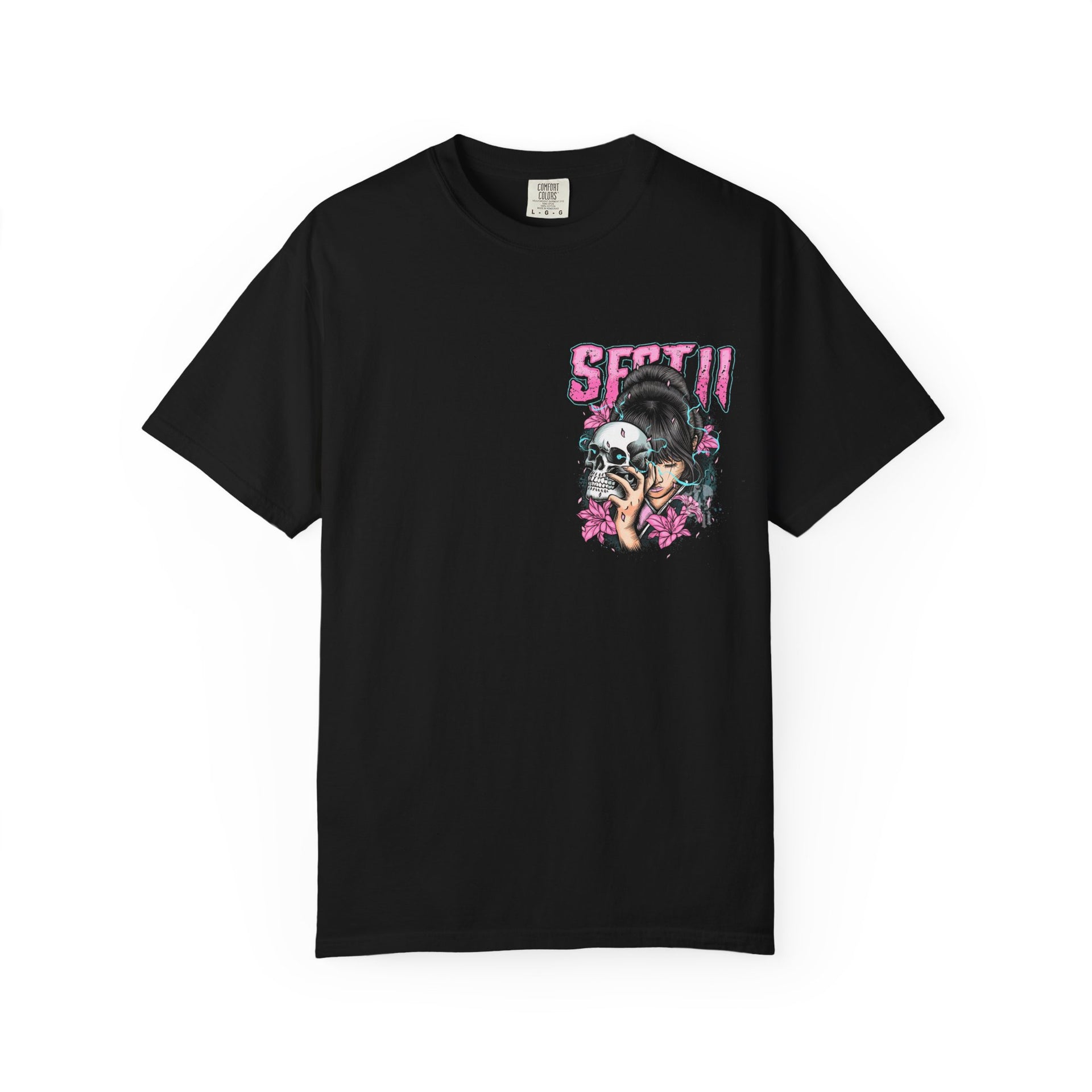 Graphic T-Shirt | Japanese Geisha & Skull Art, Y2K Grunge Aesthetic Pink & Blue Streetwear Top
